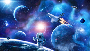 宇宙星球太空宇航员火箭银河背景