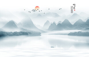 水墨江南水乡背景墙