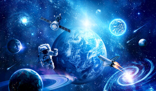 宇宙星球太空宇航员火箭银河背景