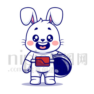 可爱卡通动物宇航员小白兔