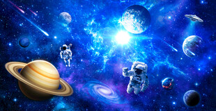 蓝色宇宙星球太空宇航员银河背景