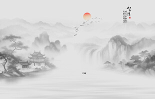 水墨江南水乡背景墙
