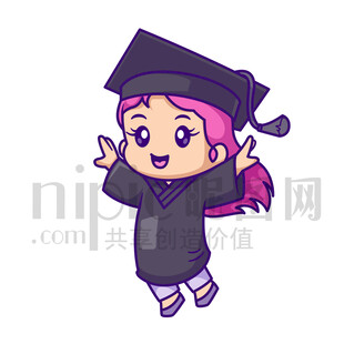 可爱卡通女孩带着博士帽