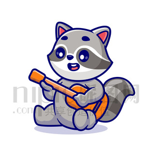 可爱卡通弹吉他的小浣熊