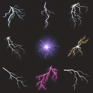 夜空白色紫色闪电素材