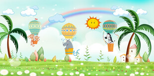 卡通气球儿童房背景