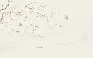 新中式工笔花鸟画背景墙