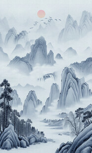 新中式水墨山水玄关画