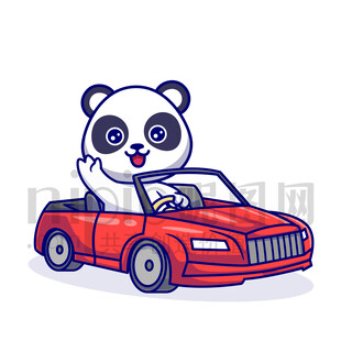 可爱卡通开车的大熊猫