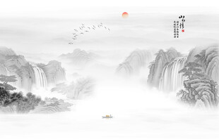 国画山水背景墙