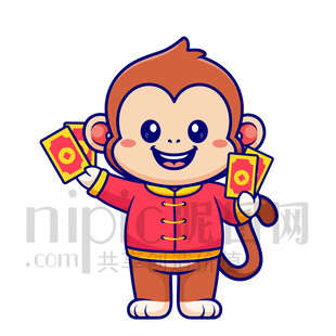 可爱卡通发红包的猴子