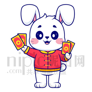 可爱卡通发红包的兔子