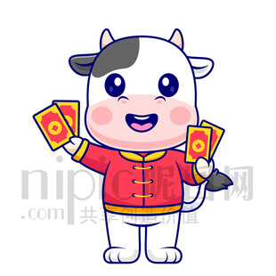 可爱卡通发红包的牛