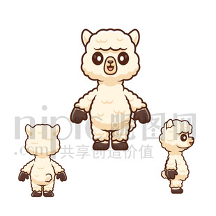 卡通羊驼三视图