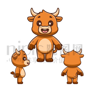 卡通黄牛三视图