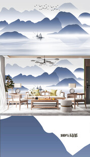 新中式禅意山水背景墙