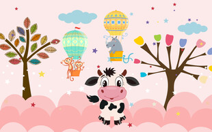 卡通粉色小奶牛背景墙