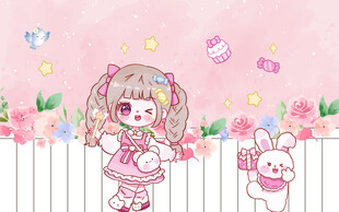 卡通小女孩儿童房背景墙