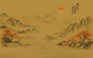 新中式壁画山水画电视背景墙