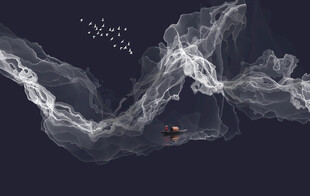 原创新中式抽象线条山水电视沙发