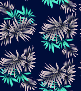 深蓝底热带植物花纹图案