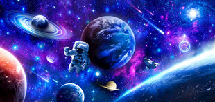 蓝色宇宙星空太空星球宇航员背景