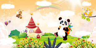卡通熊猫儿童房背景