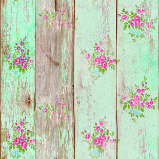 淡绿木板上的粉色花卉图案