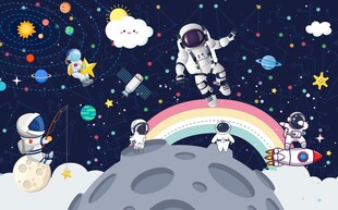 卡通儿童太空宇航员奇幻背景墙