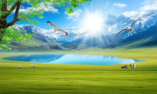 雪山大草原背景图