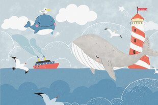 海洋童话场景 儿童房男孩背景墙