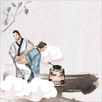 古代人贴膏药水墨国画插画