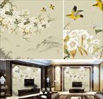 中式工笔写意花鸟电视背景墙