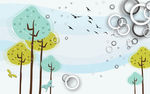 3D圆圈树木背景墙