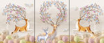 浮雕麋鹿森林发财鹿三联画装饰画