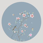 新中式圆形桃花花鸟工笔画图片
