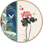 荷花入户国潮水墨民宿装饰画