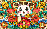 国潮风新年贺岁招财猫插画