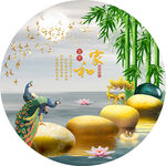 石来运转轻奢孔雀抽象圆形装饰画