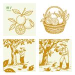 赣南脐橙果园田园采摘插画