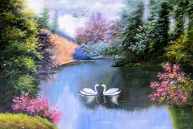 天鹅湖风景油画