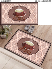 欧式复古咖啡杯厨房地垫