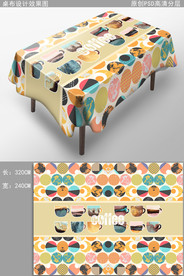 彩绘咖啡杯时尚桌布图案设计