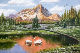 天鹅风景油画