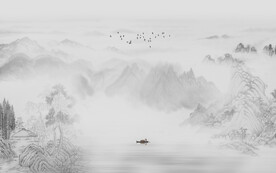 新中式水墨山水国画电视背景墙