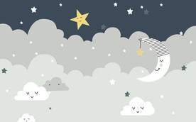 卡通星星月亮儿童房背景墙壁画