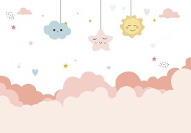 卡通云朵星星儿童房背景墙壁画