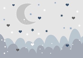卡通星星月亮心形儿童房背景壁画
