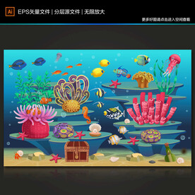 卡通海底世界珊瑚热带鱼水下背景