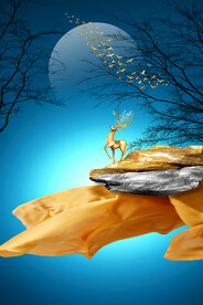 山水石来运转麋鹿装饰画晶瓷画